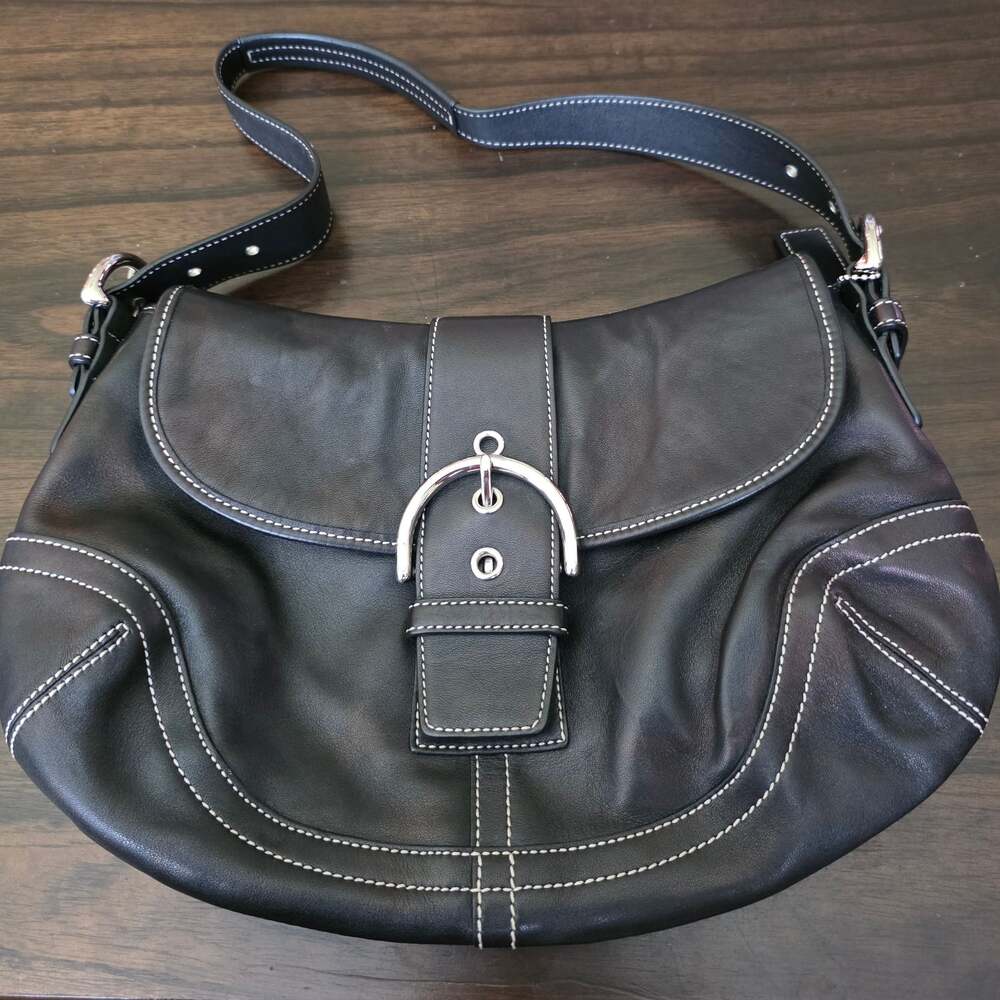 Coach Soho Buckle Flap Black Leather Shoulder Bag Style 9248